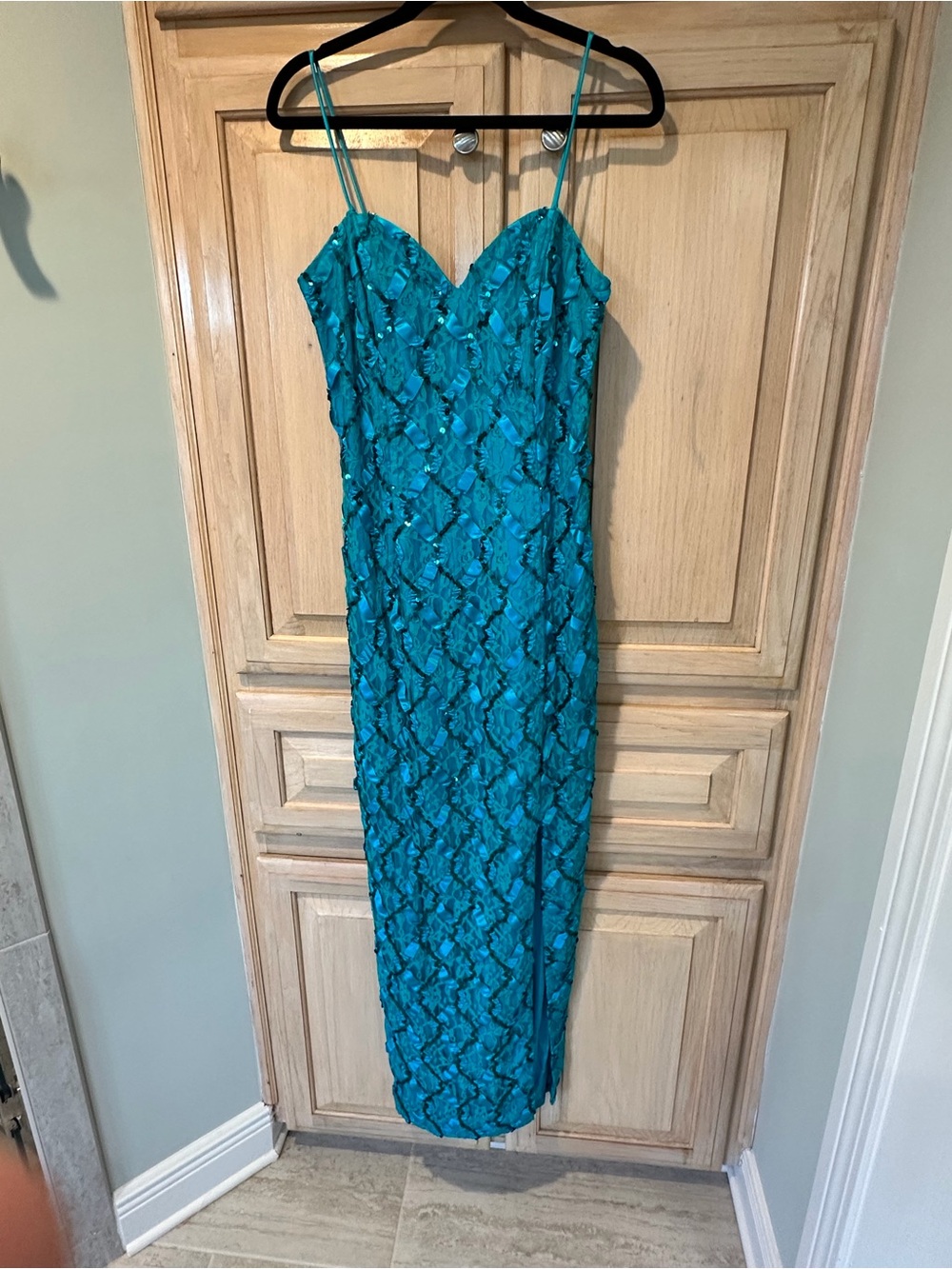 Vintage Roberta Teal Sequin Maxi Dress